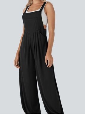 Black Wide-Leg Jumpsuit Overalls